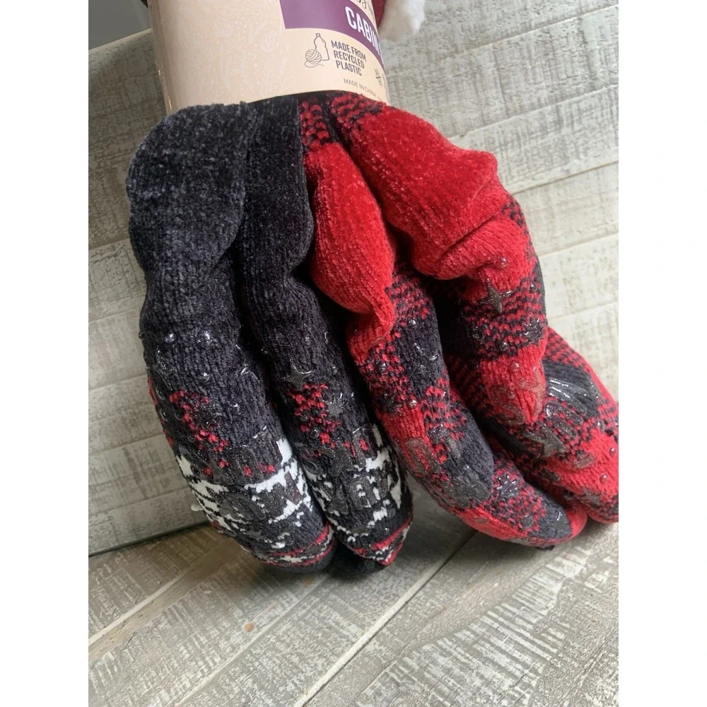 Muk Luks Cabin‎ Socks Red & Black 2 Pair – New Large-XL Thick Warm